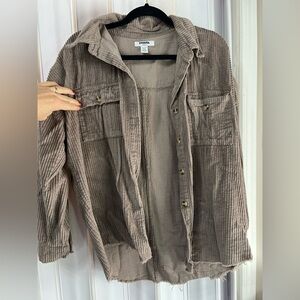 RSQ corduroy button down shirt jacket taupe medium